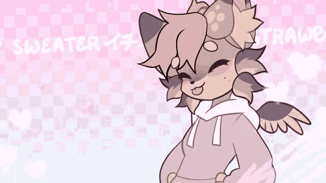 a drawing of a furry character with a checkered background and the word cherry in the corner
