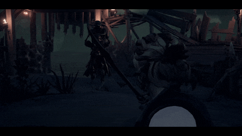 a person in a video game is holding a sword in their hand