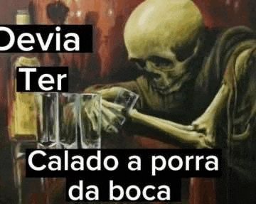 a skeleton is drinking from a glass in a painting with a caption .