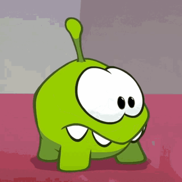 a green cartoon character with a long tail and big eyes