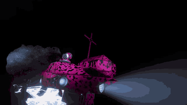 a pink spaceship with the number 0 on the side