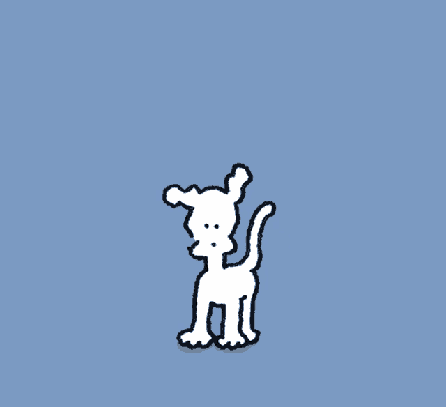 a cartoon drawing of a white dog with four arms