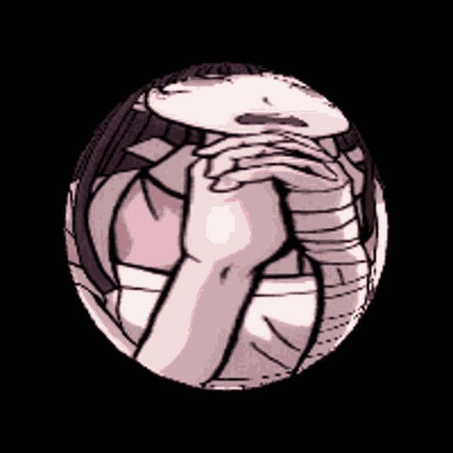 a drawing of a girl with bandaged hands covering her face