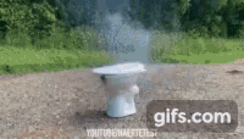 a toilet with smoke coming out of it and a gifs.com logo