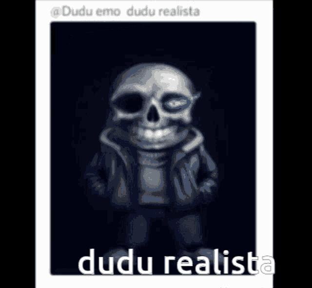 a picture of a skull with blue eyes and the words dudu realista