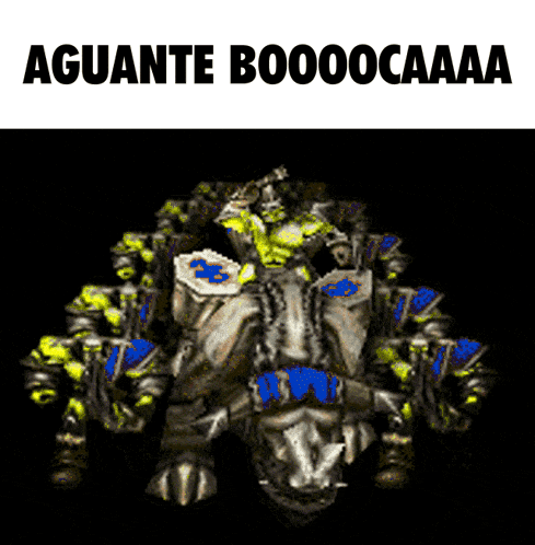 a group of orcs are standing in front of a sign that says aguante boooocaaa