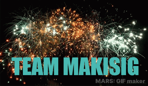 a fireworks display with the words team makisig in blue