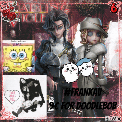 a picture of spongebob and a girl with the words #frankaw 9c for doodlebob on the bottom