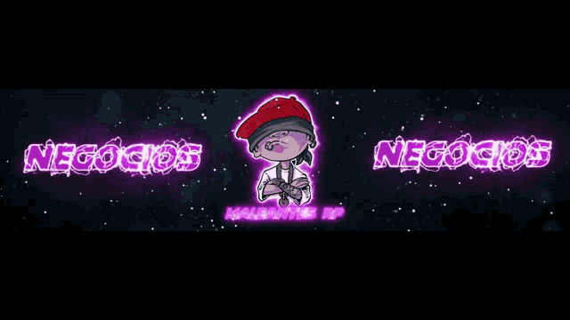 a cartoon of a man with a red hat and the words negocios on the bottom