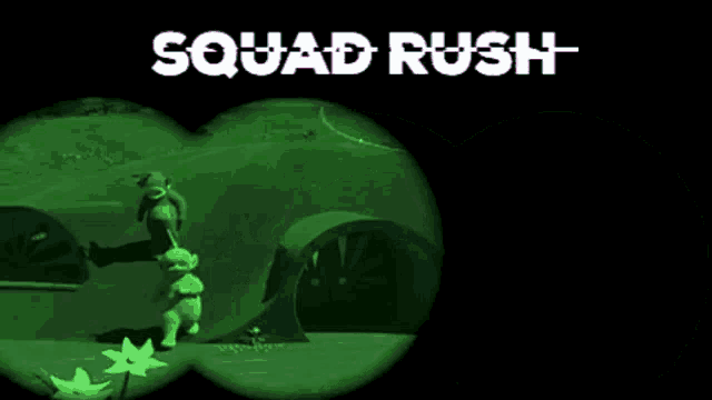 teletubbies are seen through binoculars with the words sgsquad rush written above them