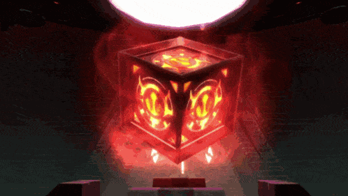 a glowing red cube with a glowing light coming out of it