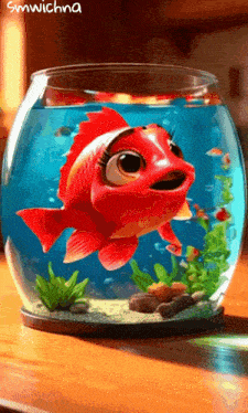 a fish in a bowl with the name smwichna written on the bottom