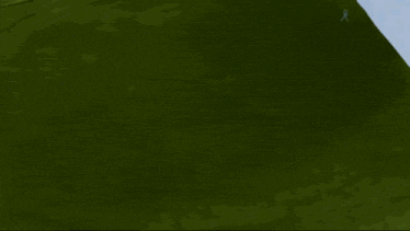 a computer generated image of a green hillside with a black arrow pointing to the left