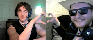 two men wearing headphones and sunglasses are making a heart with their hands .