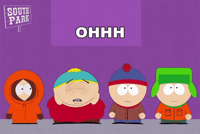 four south park characters are standing next to each other