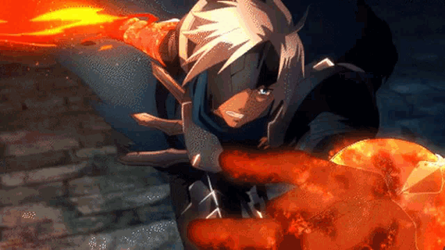 a cartoon character is holding a ball of fire in his hand