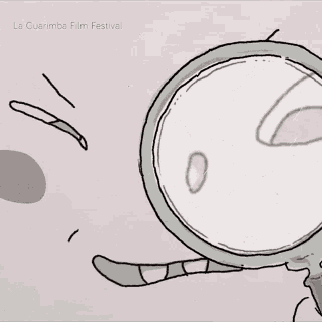a cartoon drawing of a person looking through a magnifying glass with la guarimba film festival written below it
