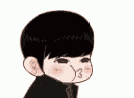 a cartoon of a boy blowing a kiss at a red heart .