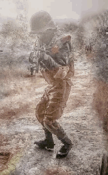 a pixelated image of a soldier with a red star on his shoulder