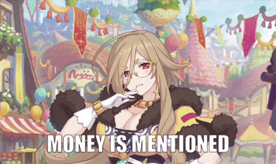 a cartoon of a woman with the words money is mentioned behind her