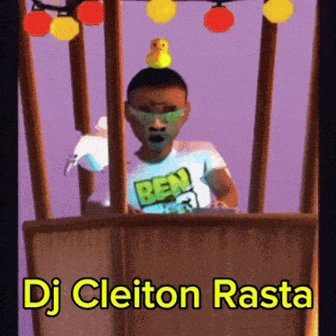a cartoon of a man with a rubber duck on his head named dj cleiton rasta