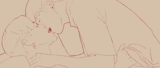a drawing of a man and a woman kissing each other .