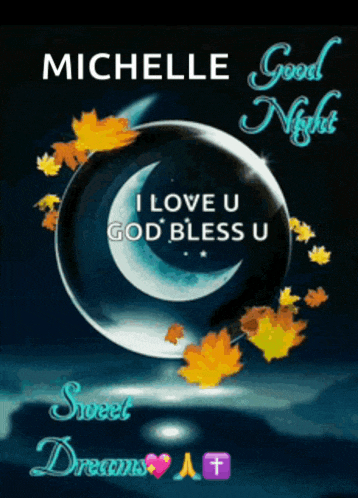 a good night card for michelle with a crescent moon and leaves