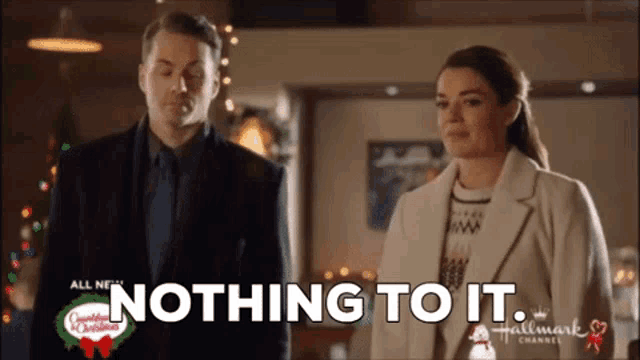 a man and a woman standing next to each other with nothing to it