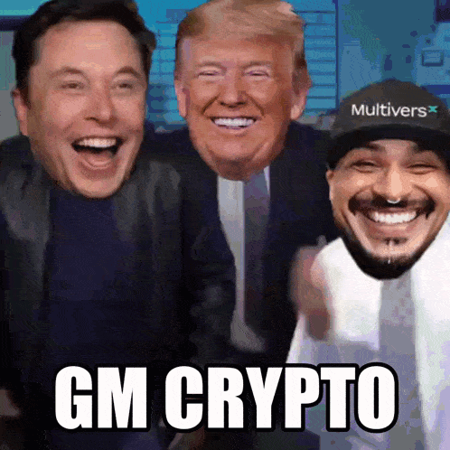 elon musk donald trump and a man with a multivers hat