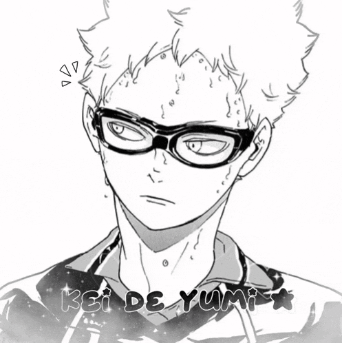 a black and white drawing of a boy with the name kei de yumi