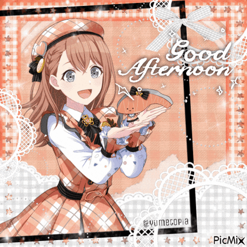 a picture of a girl holding a pumpkin with the words good afternoon on it