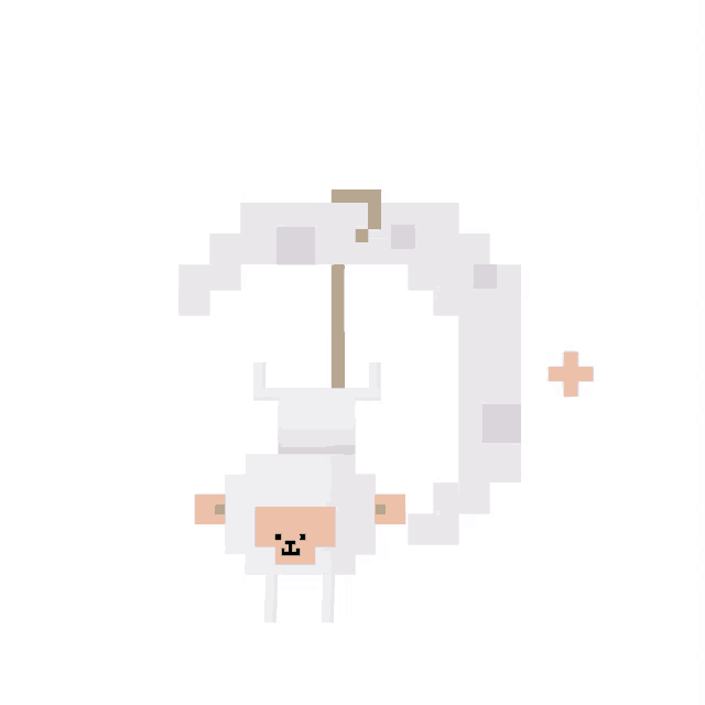 a pixel art illustration of a sheep hanging from a hook