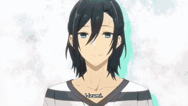a cartoon character says that 's right hori-san in a striped shirt