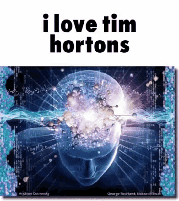 a poster that says ' i love tim hortons ' at the top