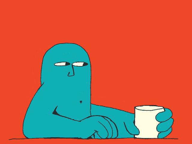 a blue cartoon character is holding a piece of paper