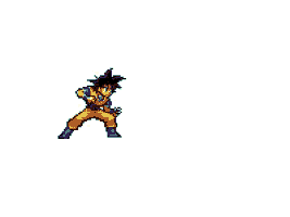 a pixel art of a man standing in front of a blue sphere .