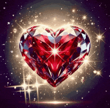 a heart shaped diamond is surrounded by sparkles and stars