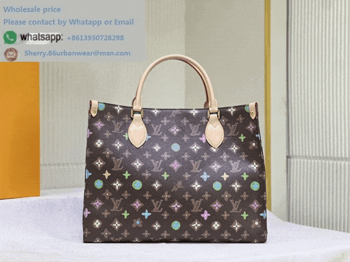 a louis vuitton bag is displayed on a table and says wholesale price on the bottom