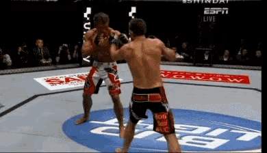 two men are fighting in a ring with the word espn on the bottom