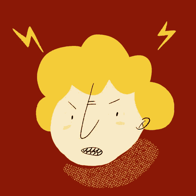 a cartoon drawing of a person with lightning bolts coming out of their head