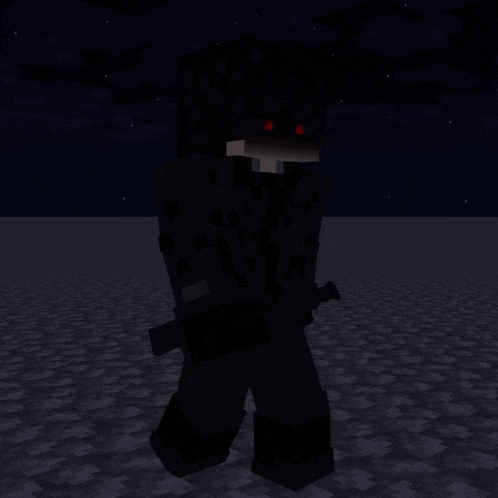 a minecraft character with red eyes and a hood