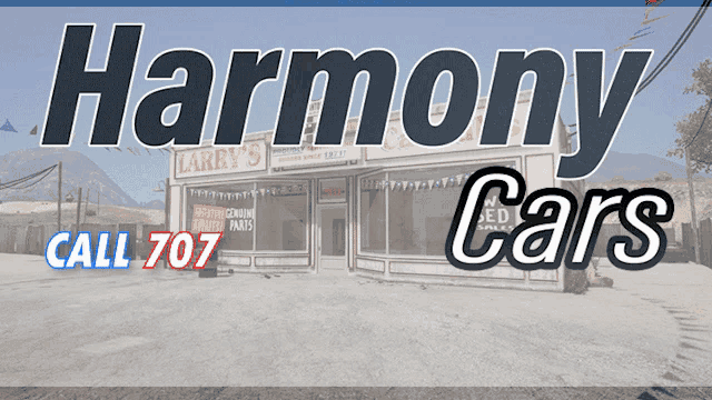 an ad for harmony cars with a picture of the store