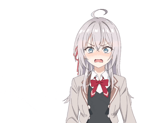 a girl with long white hair and a red bow tie is making a funny face