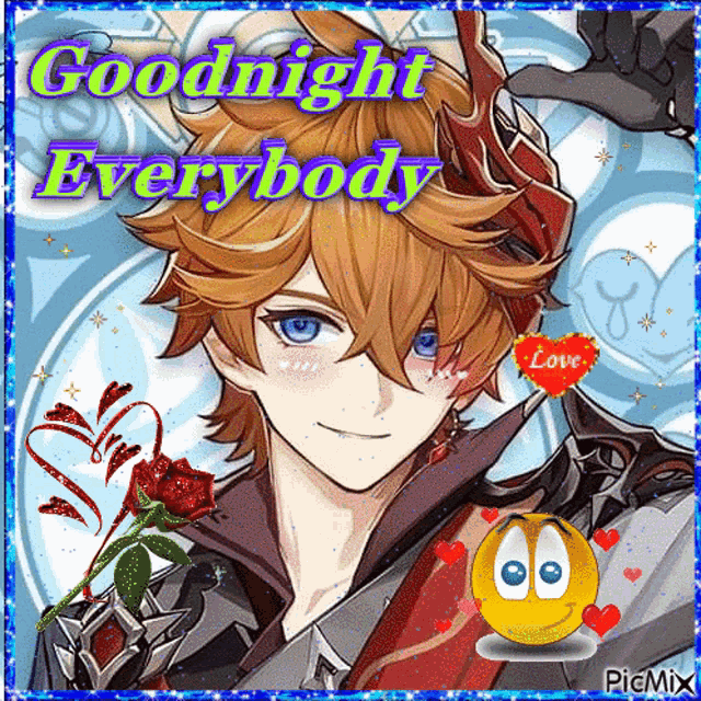 a goodnight everybody greeting card with a cartoon character and a smiley face