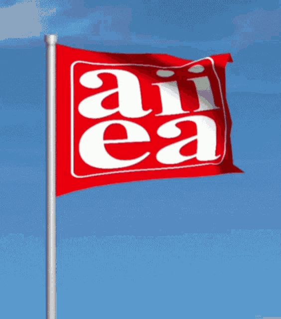 a red flag with white letters that says ai ea