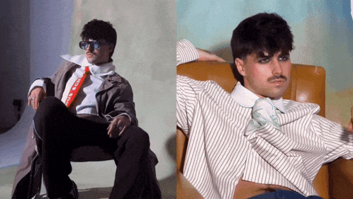 two pictures of a man with a mustache wearing sunglasses