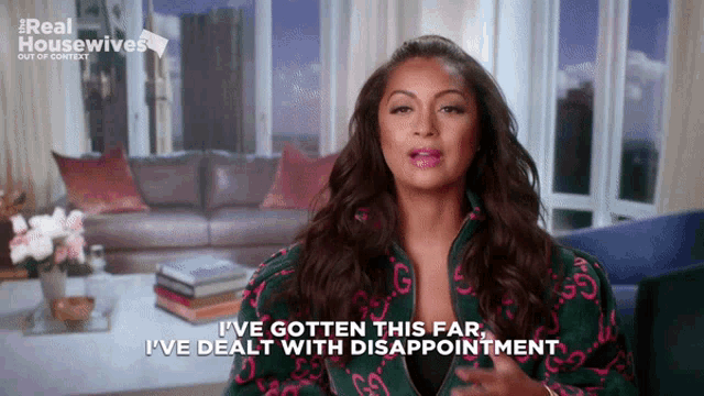 a woman says i 've gotten this far i 've dealt with disappointment in front of a couch