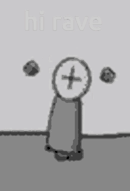 a black and white drawing of a cartoon character with the words `` hi rave '' written above him .