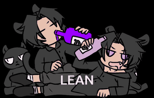a drawing of a person drinking from a purple bottle with lean written on the bottom