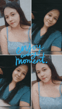 a collage of photos of a woman with the words enjoy every moment on the bottom